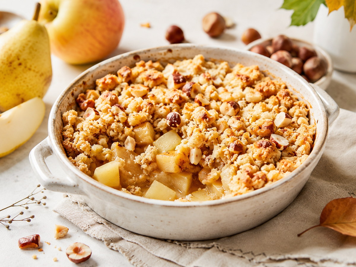 Crumble pomme-poire aux noisettes sans gluten