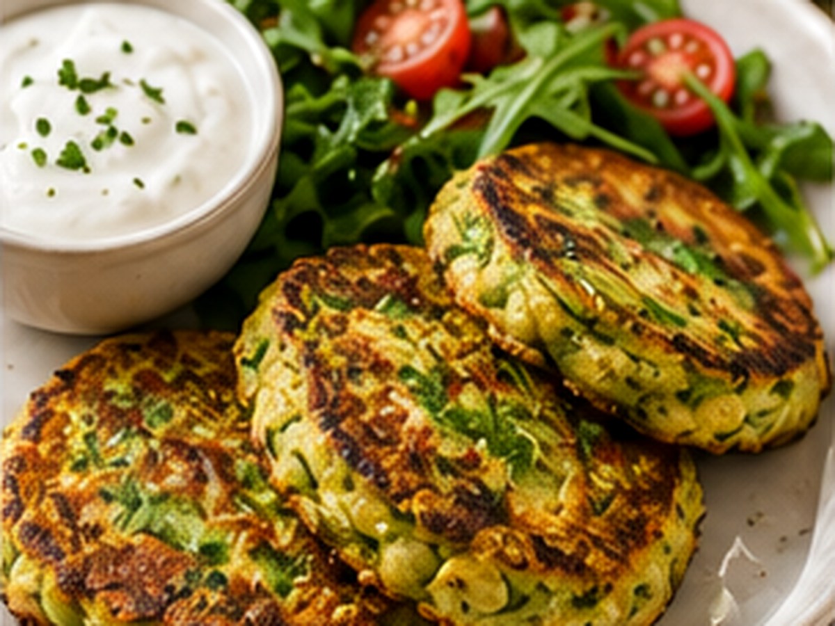 Galettes de courgettes à la farine de riz, sauce au yaourt