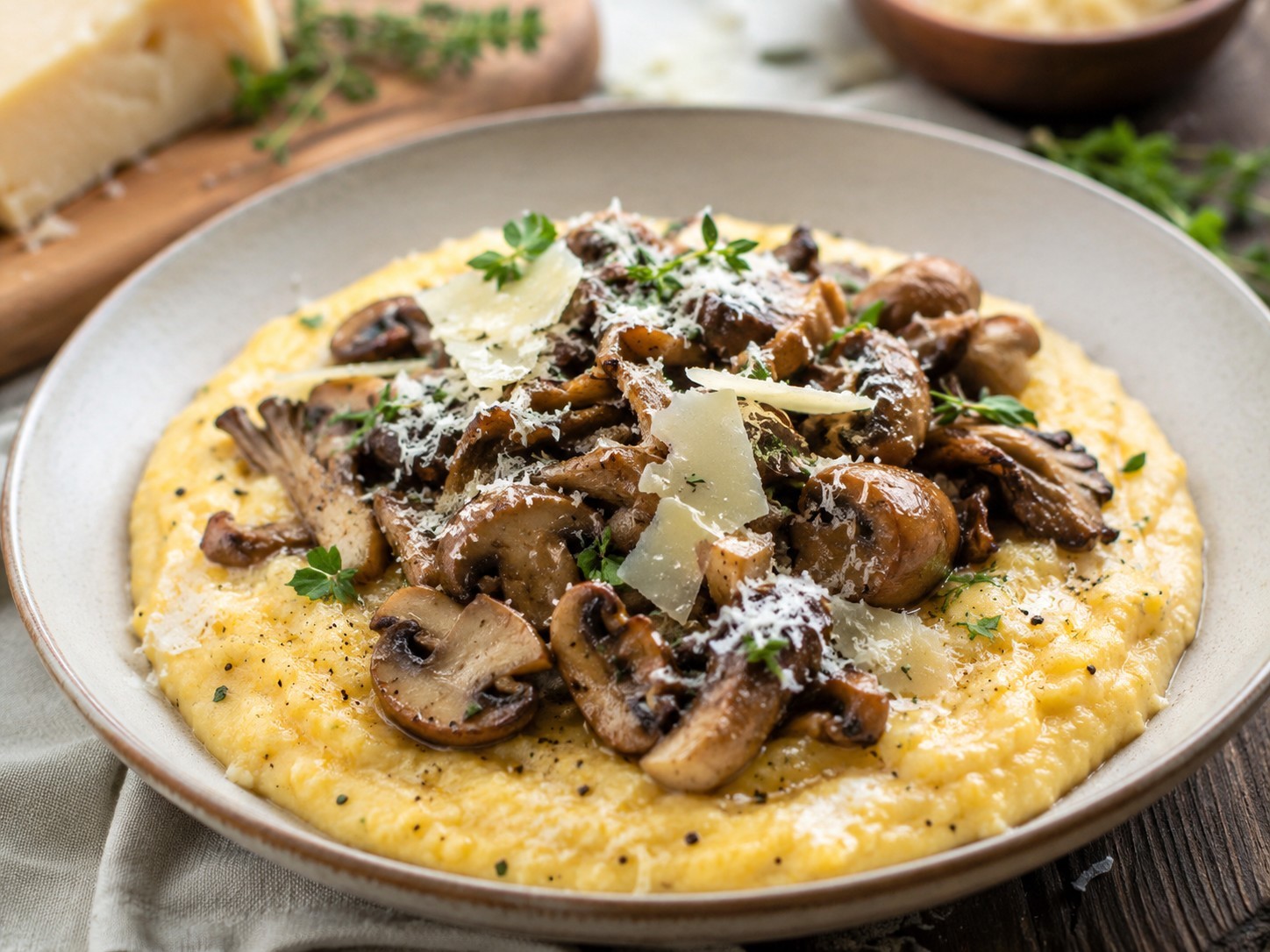 Polenta crémeuse aux champignons et parmesan