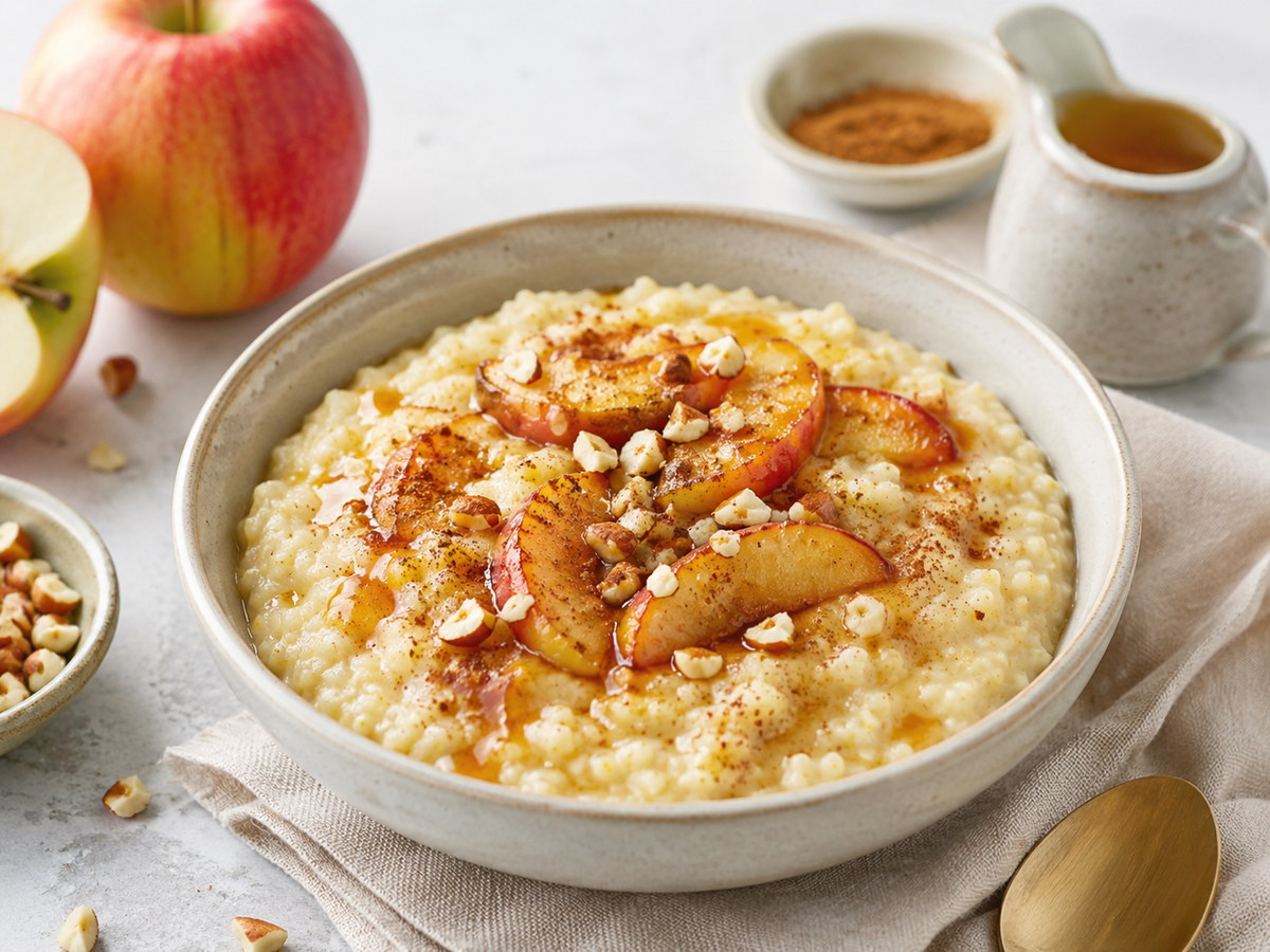 Porridge d’amarante aux pommes rôties et cannelle