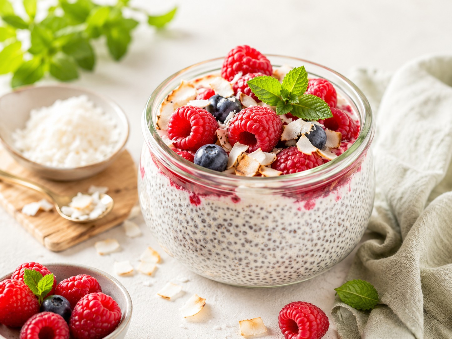 Pudding de chia coco et framboises