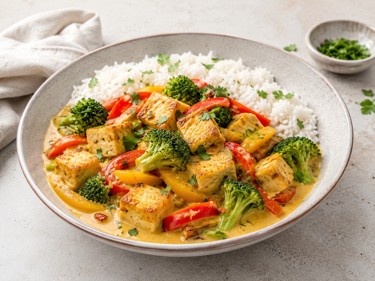 Tofu coco au brocoli et aux poivrons