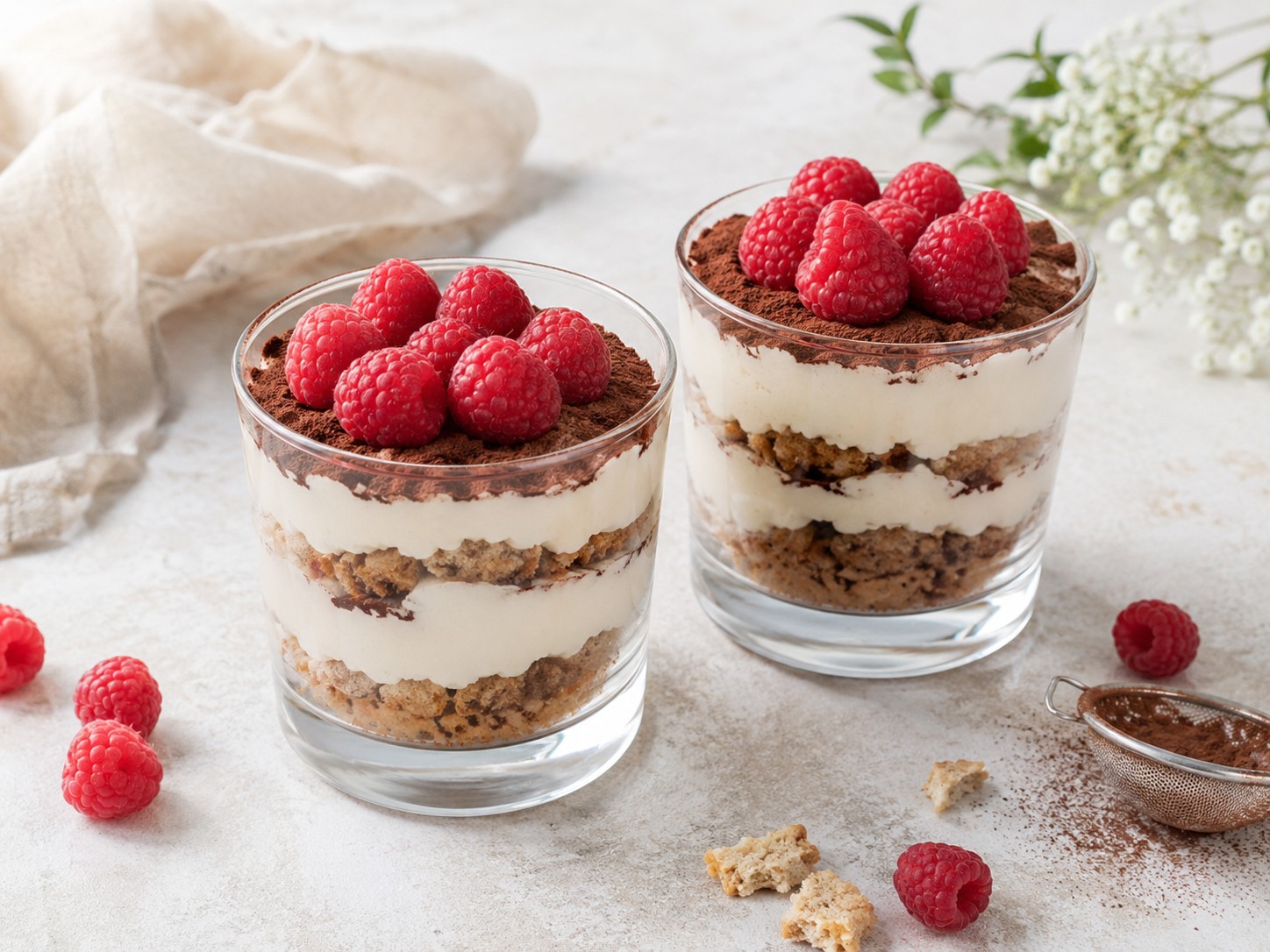Verrines mascarpone, cacao et framboises